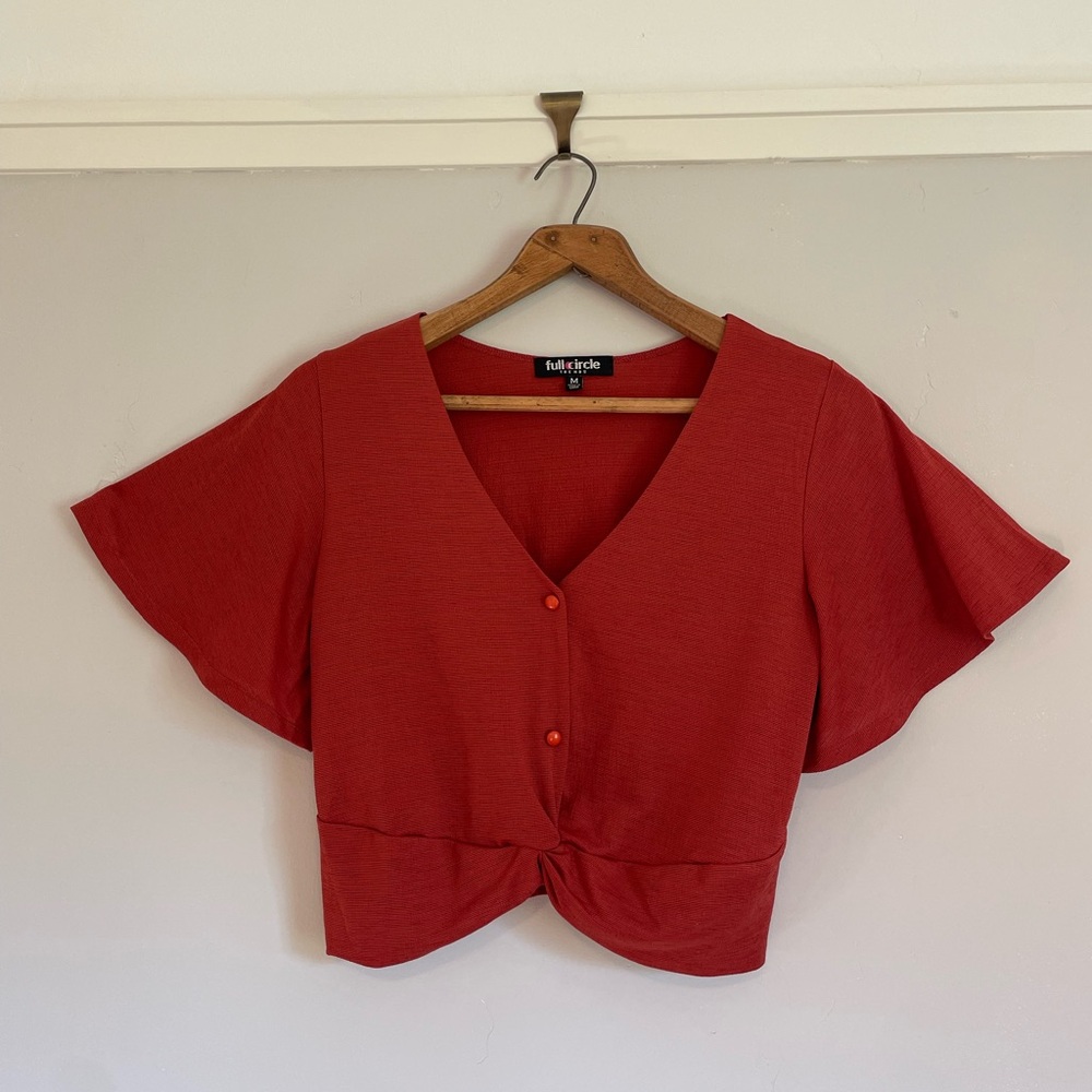 Rust orange red Button-Front flutter sleeve Top - image 1